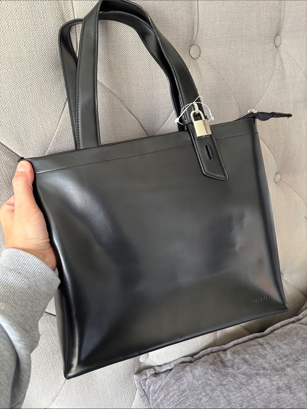 Enzo Black Leather Tote Bag
